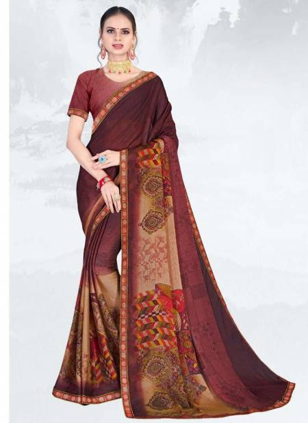 Brown Colour SULAKSHMI BELISHA Fancy Chiffon Printed Casual Daily Wear Saree Collection 2901
